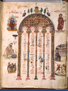 F.4v, kanontabeller, från Rabula-evangelierna, 586 AD (tempera på veläng) av Byzantine School