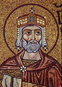 Kung David (1000-talet f.Kr.). Verk av en bysantinsk mästare, mosaik, detalj av dekorationen av Markuskyrkan, Venedig (Italien). Bysantinsk konst, medeltid. Markuskyrkan, Venedig. av Byzantine School