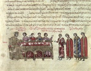 MMS Vitr. 26-7 Förutsägelser om kejsaren Michael II (820-829) från kapitel III i Madrid Skylitzes (vellum) av Byzantine School