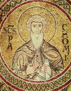 St. Pachomius (d. 346) (mosaik) av Byzantine School
