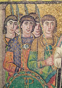 Vakterna på Justinians svit (mosaik) (detalj av 244979) av Byzantine School