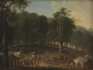 En trupp artister anländer till mässan på Dyrehavsbakken nära Hjortparken, norr om Köpenhamn av C.A. Lorentzen