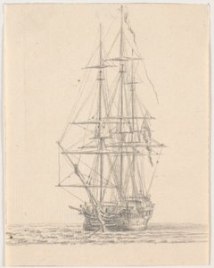 Marinens fartyg med hoprullade segel av C.A. Lorentzen