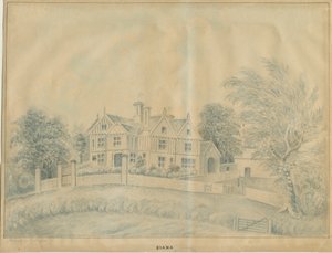 Eccleshall - Biana Hall: blå tvättteckning, och [mitten av 1800-talet] av C.B Ash