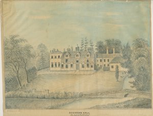 Seighford Hall: färgad tvättteckning och [mitten av 1800-talet] av C.B Ash