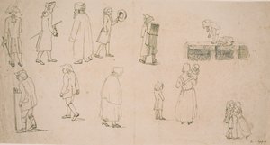 Olika figurer, bl.a 2 grupper med lekfulla barn och "porträttmålaren Hansen" av C.D. Fritzsch
