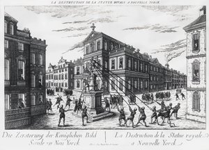 Amerikanska separatister drar ner monumentet till kung George av England till New York av J.B. and Brown J. Rowbotham