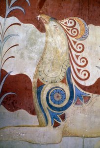 Griffin, fresk i tronrummet, Knossospalatset, Kreta, Grekland, minoisk civilisation