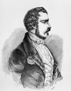 Porträtt av Charles-Louis Napoleon Bonaparte, eller Napoleon III (1808-1873), president för Franska andra republiken 1848 till 1852 och kejsare av andra franska kejsardömet 1852 till 1870, gravyr av J.B. and Brown J. Rowbotham