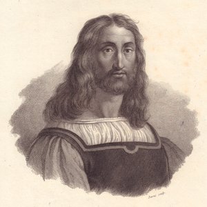 Porträtt av den italienske gravören Marcantonio Raimondi (1480-1534), kopparstick av Barni efter målning av Raffaello Sanzio