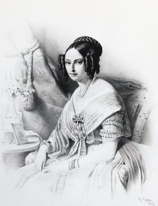 Porträtt av Maria Adelaide av Habsburg-Lorraine (1822-1855), fru till Victor Emmanuel II av Savojen, gravyr av J.B. and Brown J. Rowbotham