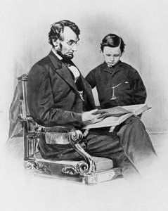USA:s president Abraham Lincoln (1809-1865) med sin son Thomas 