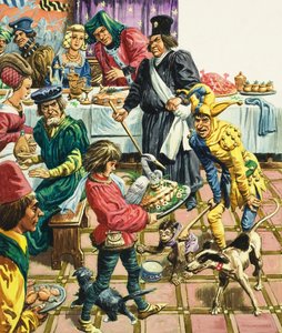 En medeltida bankett (gouache på papper) av C.L. Doughty