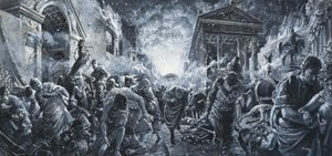 En stads förstörelse (gouache på papper) av C.L. Doughty