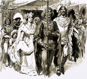 Vid 13 års ålder gifte sig den vackra Isabella och blev drottning av England (gouache på papper) av C.L. Doughty