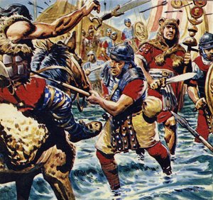 Uppmuntrade av fanbärarens tapperhet fick de andra romerska legionerna mod (färglitografi)