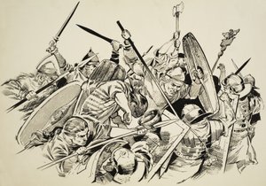 Galler mot romare (gouache på papper) av C.L. Doughty
