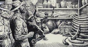 Illustration till King Solomons Mines (gouache på papper) av C.L. Doughty