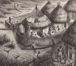 Lake dwellers at Glastonbury (gouache på papper) av C.L. Doughty