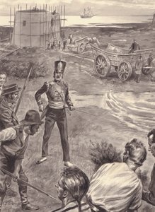 Martellotorn under uppförande inför Napoleons invasion av England (gouache på papper) av C.L. Doughty
