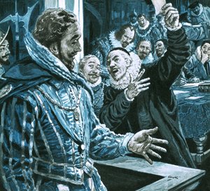 Sir Walter Raleigh försvarar sig mot Edward Cockes anklagelser