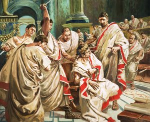 Julius Caesars död (gouache på papper)