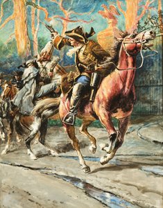 The Exploits of a Highwayman (gouache på papper) Efter varje rån verkade William Page kunna ta sig ur det - tills nästa av hans våghalsiga eskapader; hans framgångssaga stoppades av ett rånförsök på Great North Road; av C.L. Doughty
