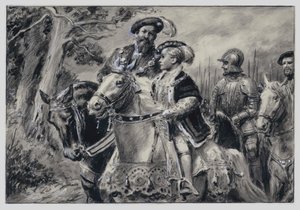 Lord Protector, hertigen av Somerset, för den unge kung Edward VI till Windsor (gouache på papper)