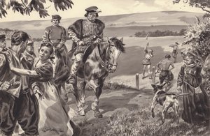 Oidentifierad historisk scen, troligen med anknytning till inhägnader (gouache på papper)