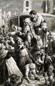 Oidentifierad scen (1600/1800-tal) av man som bärs från en vagn av C.L. Doughty