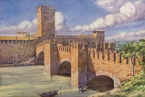 Castle Vecchio, Verona (färg litho) av C.T.G. Formili