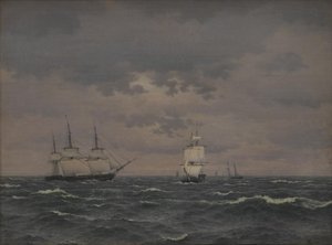 En korvettrev seglar i en uppfriskande vind och några andra fartyg av Christoffer Wilhelm Eckersberg