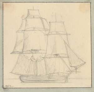 En brigg med försegel på huvudtoppen. av Christoffer Wilhelm Eckersberg