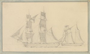 En brigg och en skonare under segel. av Christoffer Wilhelm Eckersberg