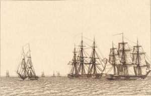En briggsegling. Illustration för "Linjärt perspektiv", skylt IXb av Christoffer Wilhelm Eckersberg