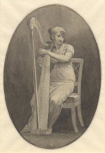 En dam som spelar harpa av Christoffer Wilhelm Eckersberg