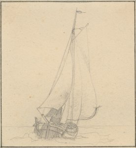 En yacht under segel sett framifrån. av Christoffer Wilhelm Eckersberg