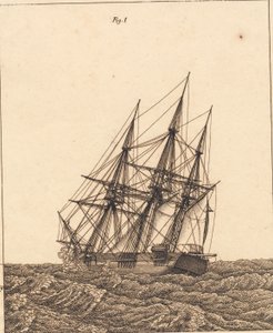 En korvett i en storm. Illustration för "Linjärt perspektiv", skylt X av Christoffer Wilhelm Eckersberg