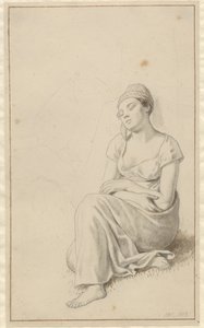 En kvinna som lutar sig mot ett stenblock och sover. av Christoffer Wilhelm Eckersberg