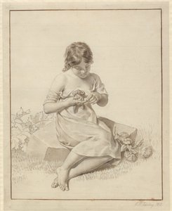 En liten flicka som har stuckit fingret på en rosentagge av Christoffer Wilhelm Eckersberg