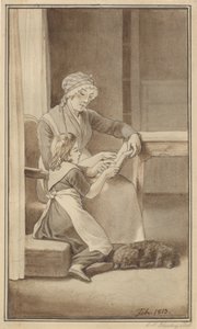 En mamma lär sin lilla flicka att läsa av Christoffer Wilhelm Eckersberg