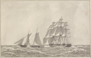 En skonare som undviker en förföljande fregatt av Christoffer Wilhelm Eckersberg