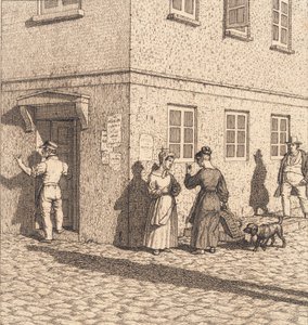 Ett gathörn. Illustration för "Linjärt perspektiv", skylt VII av Christoffer Wilhelm Eckersberg