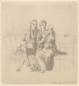 Ett ungt gift par sitter i en soffa, hon med ett barn på armen av Christoffer Wilhelm Eckersberg