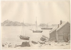 Frederiksværks hamn vid Larviksfjorden, Norge. av Christoffer Wilhelm Eckersberg
