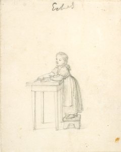 Liten flicka som står på en pall vid ett bord av Christoffer Wilhelm Eckersberg