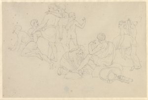 Moses får Röda havet att dra sig tillbaka och faraos armé att översvämmas - studera för israeliter efter promenaden genom Röda havet av Christoffer Wilhelm Eckersberg