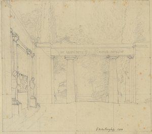 En del av trädgården i Villa Borghese med Porta Ægiziana, Rom. av Christoffer Wilhelm Eckersberg