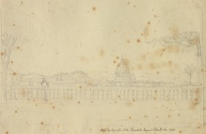 Lott från Villa Pamphili mot Peterskyrkan. av Christoffer Wilhelm Eckersberg