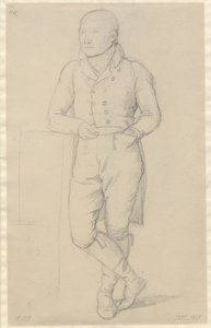 Porträtt av en stående man, benen i kors, lutad mot en soffa av Christoffer Wilhelm Eckersberg